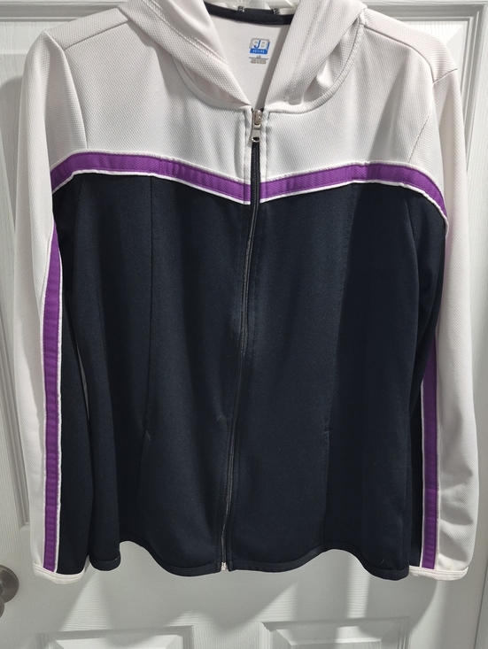 SBJ Active Jackets & Blazers - Women's Black, White & Purple Hooded Bomber Jacket
